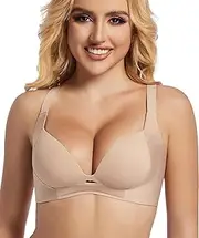 [PRETTYWELL] Push up Bra T-Shirt Bras for Women Wireless Plunge Bra Supportive Molded Pads Bras Comfort Lift up Deep V Neck