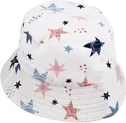 [DEARMAMY] 1Pc Wide Brim Sun Hat Adorable Bucket Cap with Pentagram Pattern for Boys for Outdoor Activities Beach Fishing and Sun Protection White