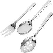 HOMOBABE 1 Set Stainless Steel Salad Utensil Fork Spoon Slotted Serving Spoon Kitchen Cutlery for Restaurants Parties Daily Use Compact Easy to Store