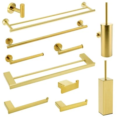 Brushed Gold Towel Rail Rack Toilet Paper Holder Robe Hook Brush Stainless Steel