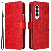For Samsung Galaxy Z Fold3 5G Wallet Phone Case Stand Sunflower Imprinted Folding Phone Cover