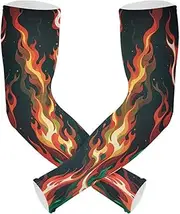 [Yoogain] UV Protection Arm Sleeves Youth Gorgeous Combustion Red Green Fire Driving Sleeves Outdoor Sports & Outdoor Working High Elasticity cubre brazos, Gorgeous Combustion Red Green Fire