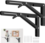 12 Inch Folding Shelf Brackets, Heavy Duty Stainless Steel Collapsible Black Sh