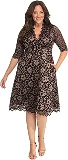 [KIYONNA] Women's Plus Size Mon Cherie Lace Dress, A-Line Midi Semi-Formal or Formal Cocktail Party Dress for Wedding Guest