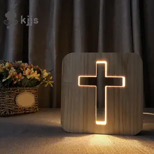 3d LED 燈小夜燈 USB 檯燈基督教十字架工藝品禮品家居裝飾木製十字架