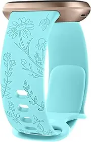 Leonids Floral Engraved Band Compatible with Fitbit Versa 4 Bands/Fitbit Versa 3 Bands Women Men, Soft Silicone Replacement Strap for Fitbit Sense 2/Sense Smart Watch
