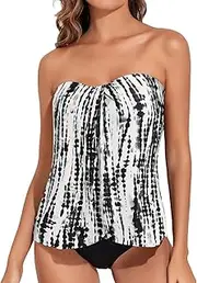 [Tempt Me] Two Piece Tankini Bathing Suits for Women Halter Bandeau Swim Top with Bottom Flyaway Tummy Control Swimsuit