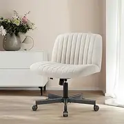 [ONEIN] Cross Legged Chair, Armless Office Chair with Adjustable Height, 360° Swivel, and Upholstered Cushioned Seat, Modern Ergonomic Desk Chair for Home Office, Vanity, and Study (Beige)