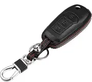 X AUTOHAUX Faux Leather 3 Button Car Key Fob Case Cover for Ford F-150 F-250 F350 2015-2020 with Key Rings Kit Smart Car Keyless Remote Key Pouch Bag Black