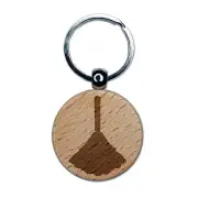 Feather Duster Cleaning Engraved Wood Round Keychain Tag Charm