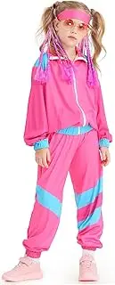 [Nenahot] Kids 80s Tracksuit Hip Hop Costume Retro Sportswear Sets 80s Colorblock Jacket Outfits for Boys Girls