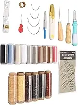 Leather Sewing Kit, 16 Colors Waxed Thread Leather Sewing Kit with Large Eye Stitching Needles, Household Leather Working Tools Set for Most Scenes