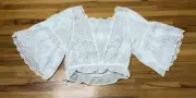 American Eagle Outfitters Crop Peasant Blouse Women's M White Eyelet Square Neck