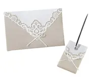Rustic Wedding Guest Book with Pen Set Signature Album Message Writing Wishes