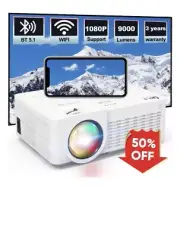 Dr J Professional Projector with WiFi and Bluetooth 5.1, 9000 Lux 1080P Full HD