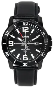Casio Enticer Analog Black Dial Leather Strap Quartz MTPVD01BL-1B 50M Mens Watch
