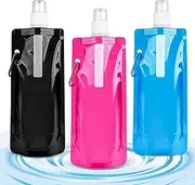 SUFANG Pack of 3 Foldable Drinking Bottles, Portable Foldable Water Bag, Festival Drinking Bottle with Carabiner, Reusable for Outdoor Sports, Hiking, Cycling, Camping (500 ml)
