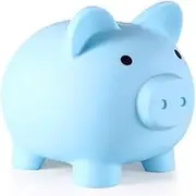 Emapoy Large Piggy Banks, Cute Plastic Pig Money Box, Piggy Bank for Girls and Boys, Vinyl Coin Bank, for Birthday, Festival, Baby Shower (Blue)
