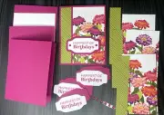 Stampin Up! Card Kit Happiest of Birthdays Flowering Zinnias DSP Makes 4 Cards