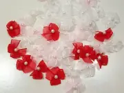 Red, Pink, White Bow Appliques, Offray Organza Pearl X 40 pieces, 7/8", Bin 14