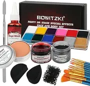 Bowitzki Halloween Makeup Special Effects Oil Face Body Paint Fake Blood Scar Wax Charred Ash Powder with Sponges Brush Halloween Party SFX Cosplay