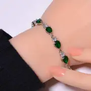 Tsavorite, Cubic Zirconia Gemstone 925 Sterling Silver Tennis Bracelet 7.99" B31
