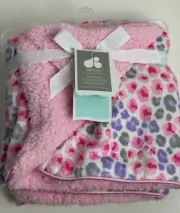 NWT Just Born Pink Purple Grey Cheetah Leopard Velour Velboa Sherpa Baby Blanket