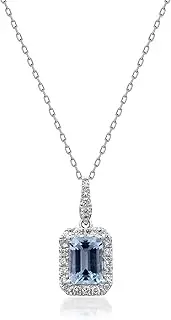 [Gin & Grace] Women's 14K White Gold Genuine Aquamarine Pendant With Diamonds (Emerald-Cut) Aquamarine Necklace (QA2545P-AQ)