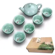 Chinese New Year Gift Tea Set Longquan Celadon Ceramic Fish Cup Kung Fu Teapot
