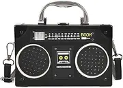 [PRITOK] Retro Shoulder Bag Cassette Handbag: Cassette Shoulder Bag, Radio Handbag, Chain Bag Handbag, Slanted Shoulder Bag for 80s 90s Disco Party Decoration, black