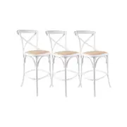 Aster 3pc Crossback Bar Stools Dining Chair Solid Birch Timber Rattan Seat White