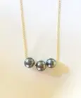 3 genuine Tahitian Pearl 8mm Sundance 14k gold filled chain necklace peacock