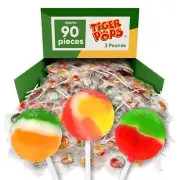 Tiger Pops Lollipop 2 Pounds of Approx 90 Hard Candy - Bulk Candy Individually