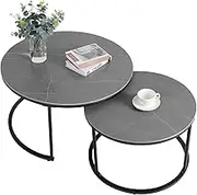 Round End Coffee Table Round Set of Nesting Tables Sintered Stone Table Nesting Tables for Living Room Square Marble Table Accent Side Table (Gray 2)