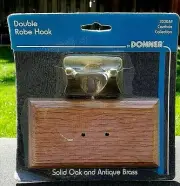 New Cambria Oak Wood / Brass Double Robe / Towel Hook Holder Decorative 3030AB