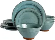 Gibson Elite Terranea Round Reactive Glaze Terra Cotta Dinnerware Set, Service for Four (12pcs), Teal