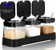 Condiment Jar Spice Container with Lids and Spoons Glass Canisters Seasoning Box