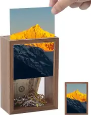 Walnut Photo Frame Safe - Hidden Compartment Lock Box for Money & Valuables