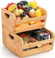 2 Pack Bamboo Stackable Storage Bins, Bamboo Open Front Stacking Bins, Use as 2