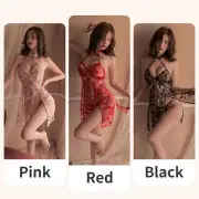 Women Lace Dress Floral Bird Embroidery Halter Slit Lace Up Sexy Sheer Qipao