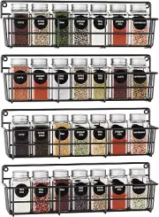 Spice Rack Organizer Wall Mount Hanging Spice Pantry Storage 4 Pack Black