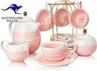 Porcelain Tea Sets,8 Oz Cups and Saucer Teaspoon Set of 4, with Teapot Sugar