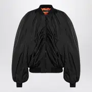 [Balenciaga] Draped Black Bomber Jacket In Technical Micro-faille 36 FR Black