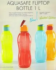 [Tupperware] Aquasafe Flip Top Bottle 1 L each, Set of 4