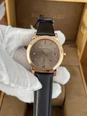 Burberry Taupe Check Pattern DialBrown Leather Strap Men's Watch BU9013