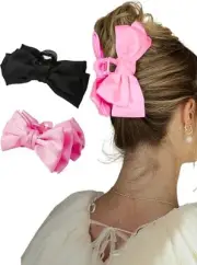 Big Bows Claw Clips for Women and Girls - Strong, 1 Count (Pack of 2) pink