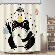 LGhtyro Funny Frog Shower Curtain Bathroom Set 71Wx84H Inches Asian Traditional Japanese Extra Long Rubber Duck Retro Black Beige Bath Accessories Cute Animal Art Home Decor Fabric 12 Pack Hooks