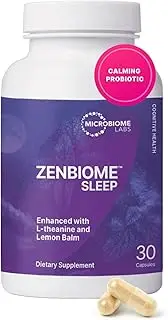Microbiome Labs ZenBiome Sleep - Sleeping Support Probiotic for Adults - Supplement with Bifidobacterium longum 1714 Probiotics, Lemon Balm, L-theanine for Sleep & Calm (30 Capsules)