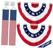 4 Pcs 4th of July Decor Set, 2 Large 3X6 Ft American Pleated Fan Flag Bunting,