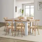 Oikiture 160cm Extendable Dining Table with 6PCS Dining Chairs Crossback Wooden